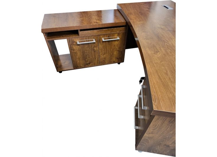 Dark Oak Curved Executive Office Desk with Mobile Return and Pedestal - 2000mm - KW-8668
